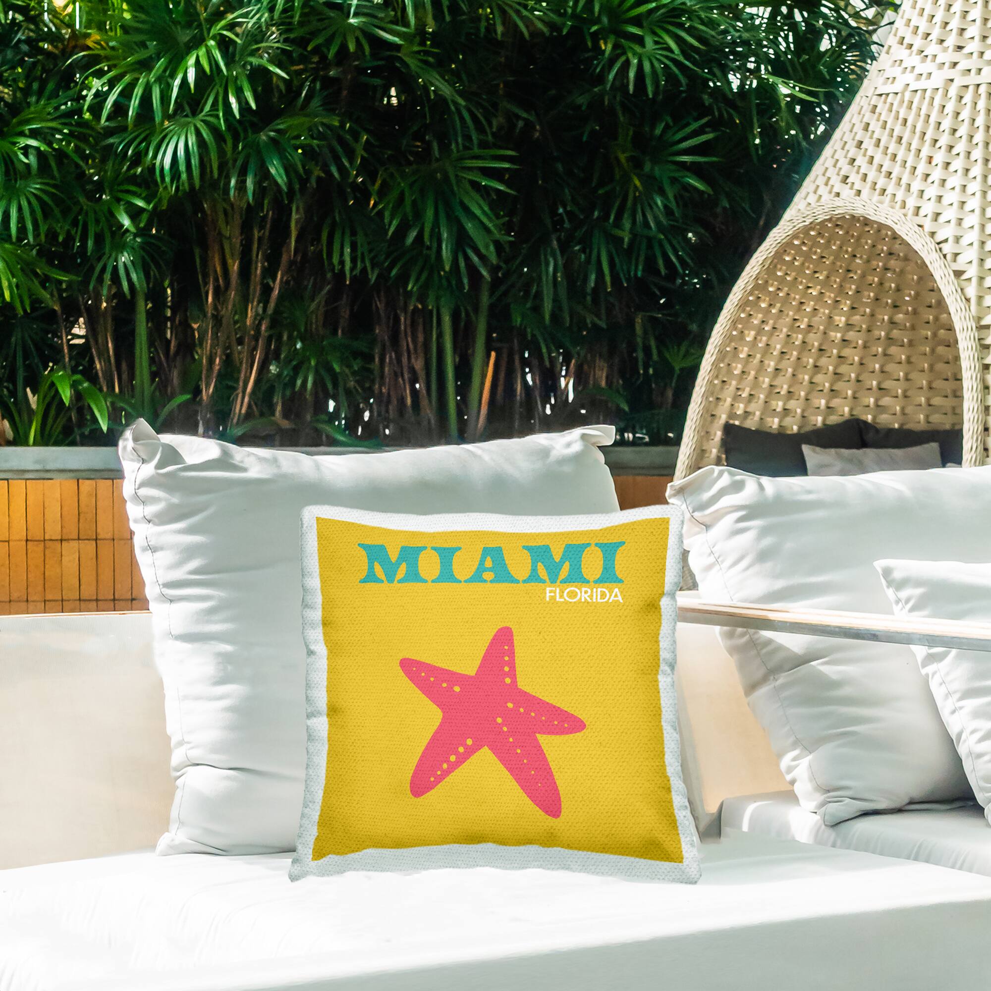 Stupell Industries 18" x 18" Miami Florida Summer Starfish Outdoor Print Throw Pillow